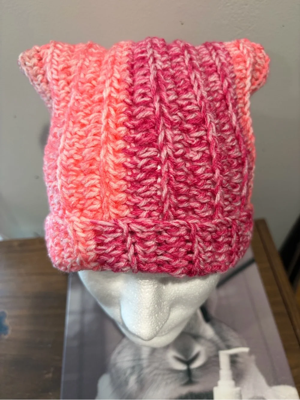 Handmade Crochet Pink Cat Ear Beanie | Kitty Hat | Y2K Kawaii